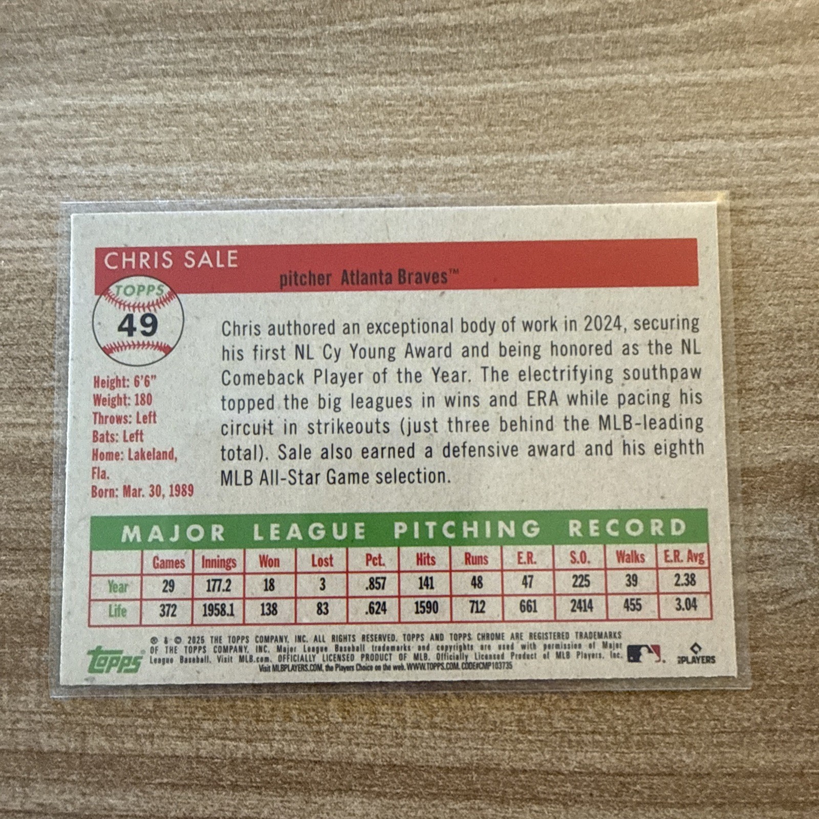 2025 Topps Chrome Platinum Logo Refractor /499 #49 – Chris Sale