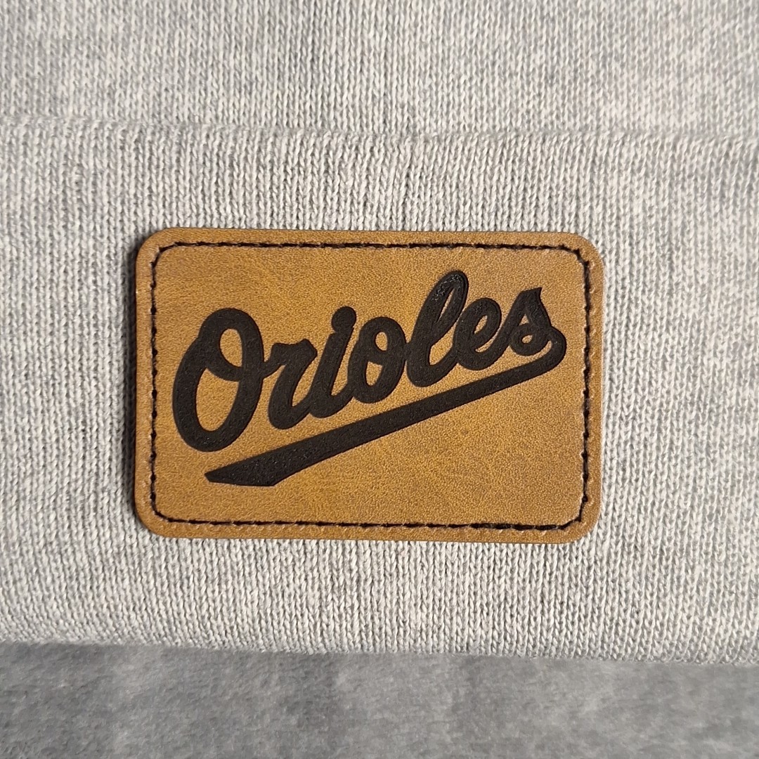 Baltimore Orioles Leather Rectangle Patch Gray Beanie Cap MLB