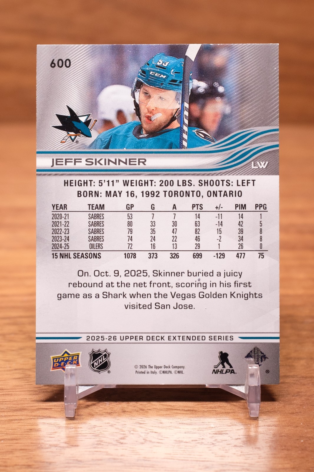 2025-26 Upper Deck Base Jeff Skinner #600