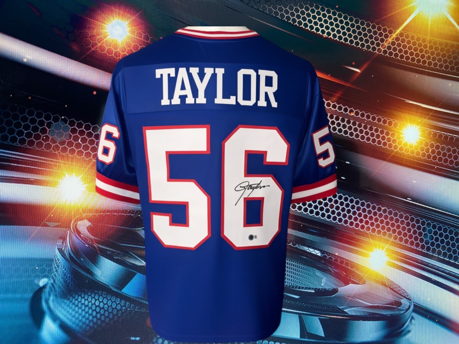 LAWRENCE TAYLOR AUTOGRAPHED CUSTOM NEW YORK GIANTS BLUE JERSEY BAS AUTHENTICATED