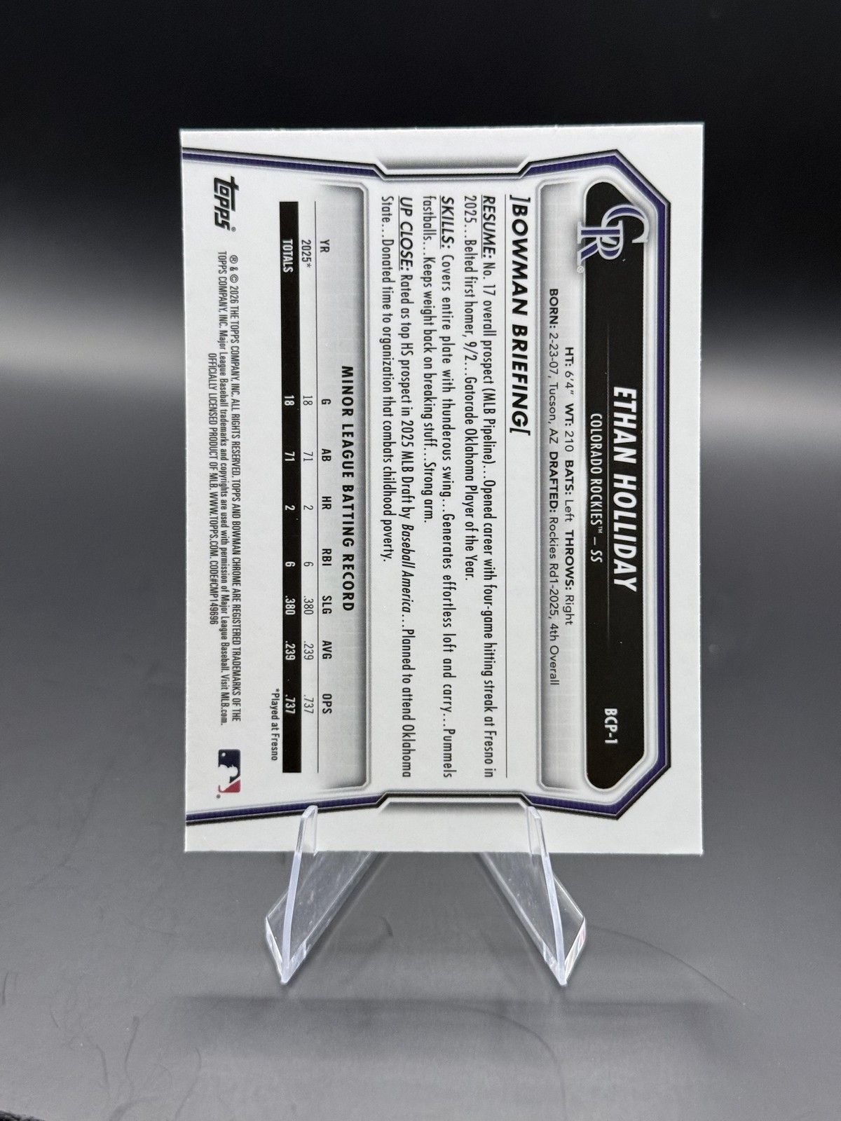 2026 Bowman #BCP-1 Ethan Holliday Chrome Mojo Refractor