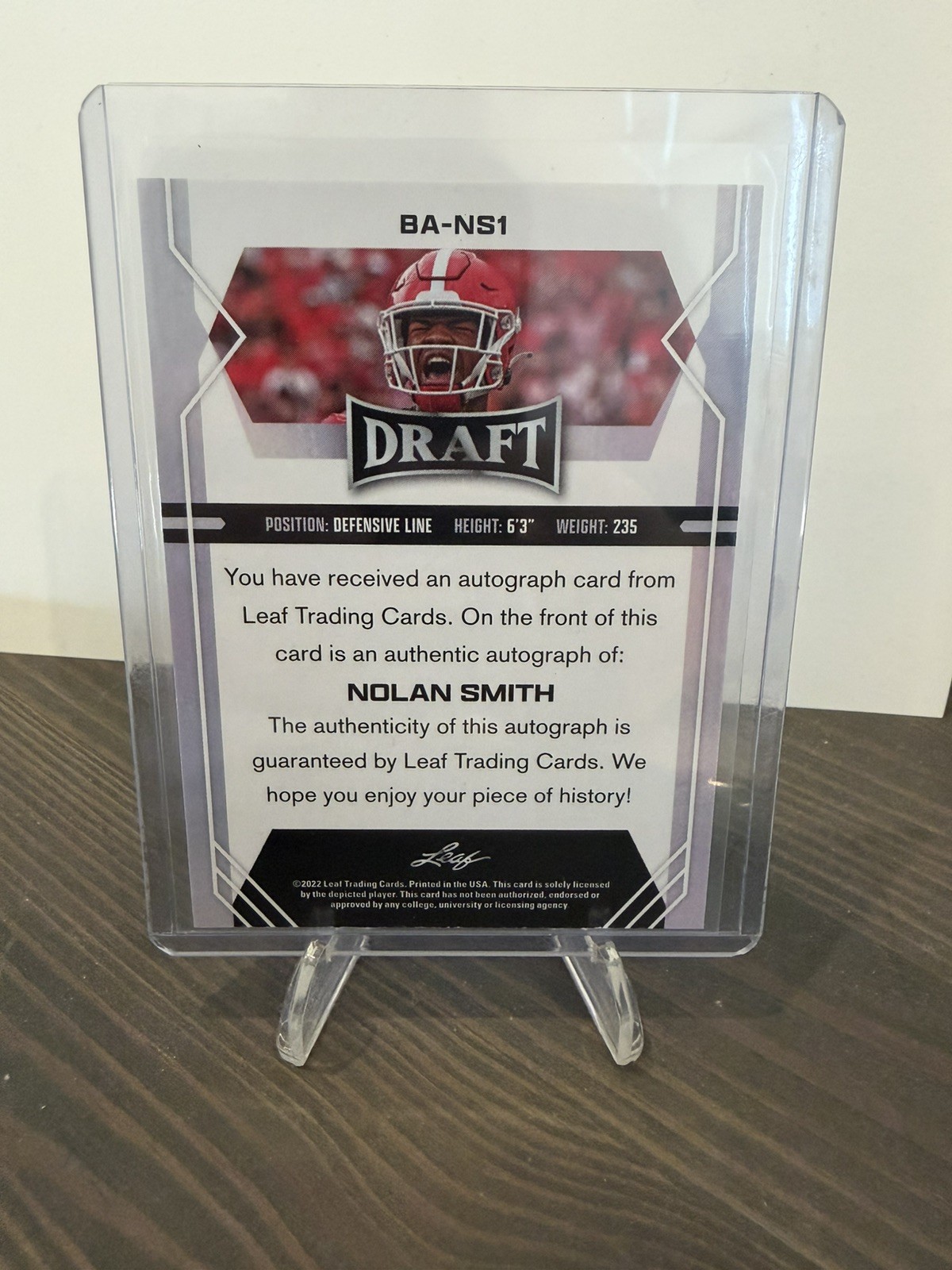 Nolan Smith 2022 Leaf Draft Rookie Auto Georgia / Eagles #BA-NS1
