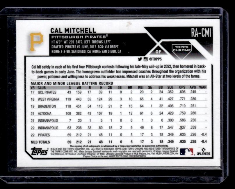 2023 Topps Chrome #RA-CMI Cal Mitchell Rookie Autographs Purple Speckle SN,AU