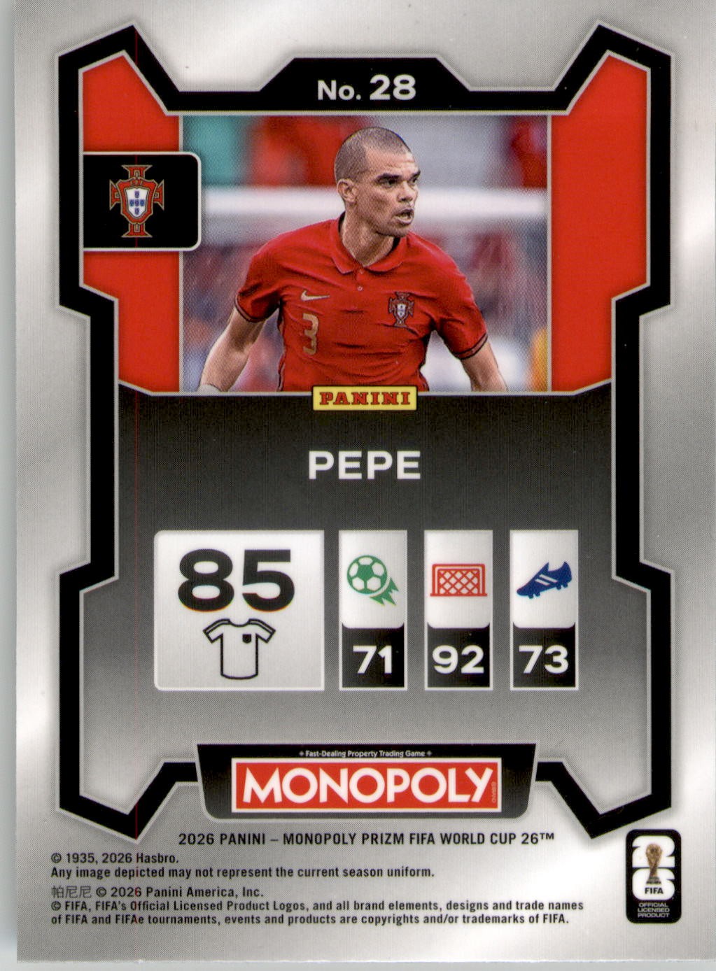 2026 Panini Prizm Monopoly FIFA World Cup Pepe #28 Portugal