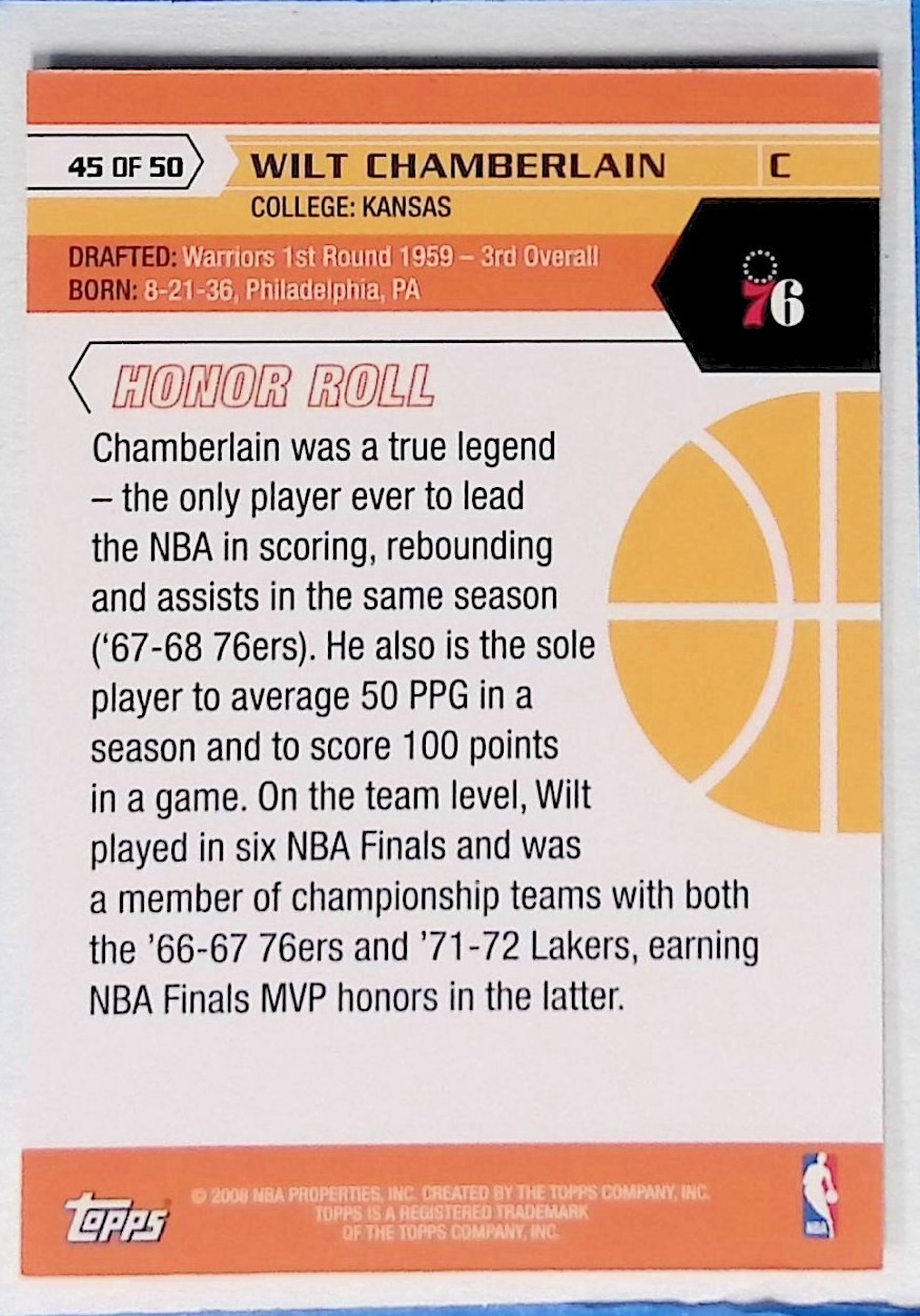 WILT CHAMBERLAIN 76ers 2007-08 TOPPS 50th ANNIVERSARY # 45