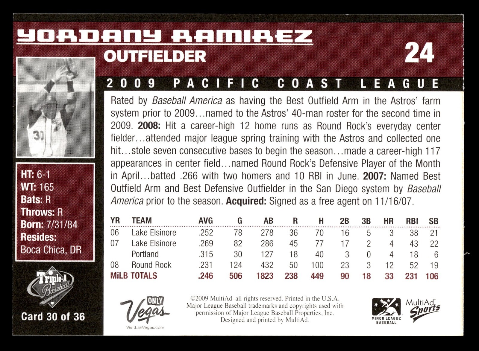 2009 MultiAd Pacific Coast League Top Prospects PCL AAA #30 Yordany Ramirez