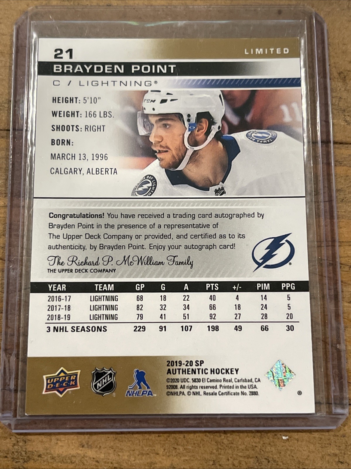 2019-20 SP Authentic Limited Autographs #21 Brayden Point AUTO – LIGTHNING