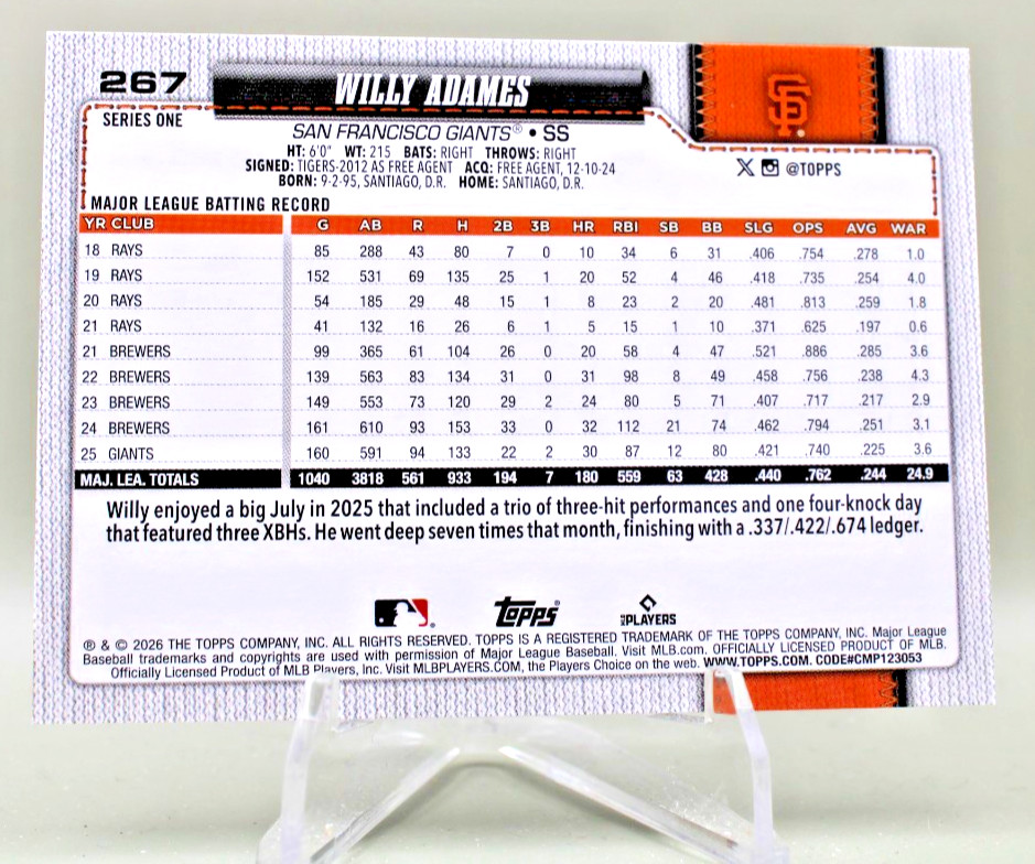 2026 Topps Series 1 – #267 Willy Adames Giants