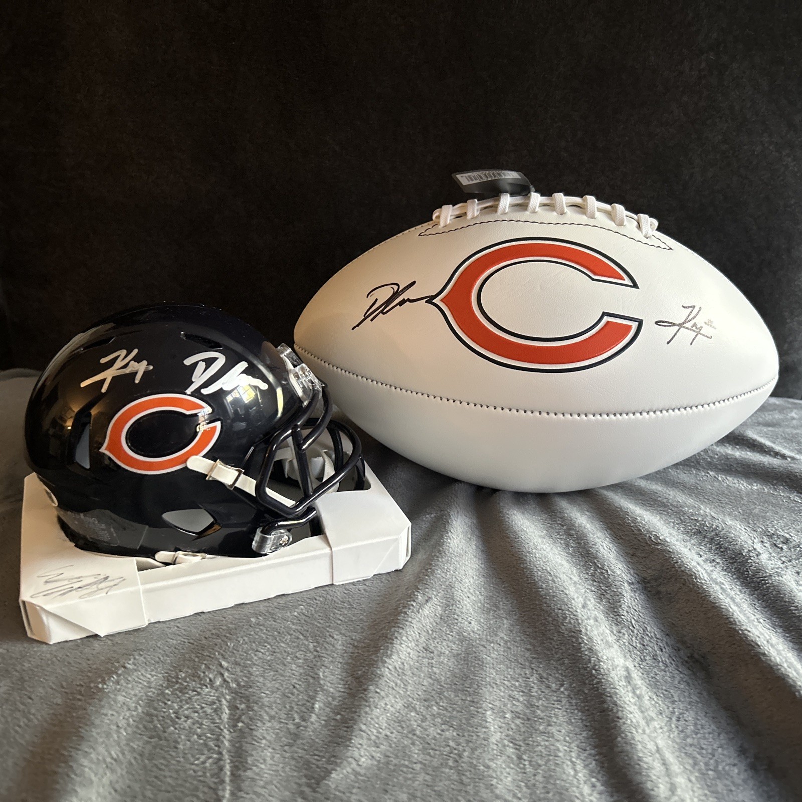 D’Andre Swift & Kyle Monongai DUAL Autographed Bears Football AND Mini JSA COA
