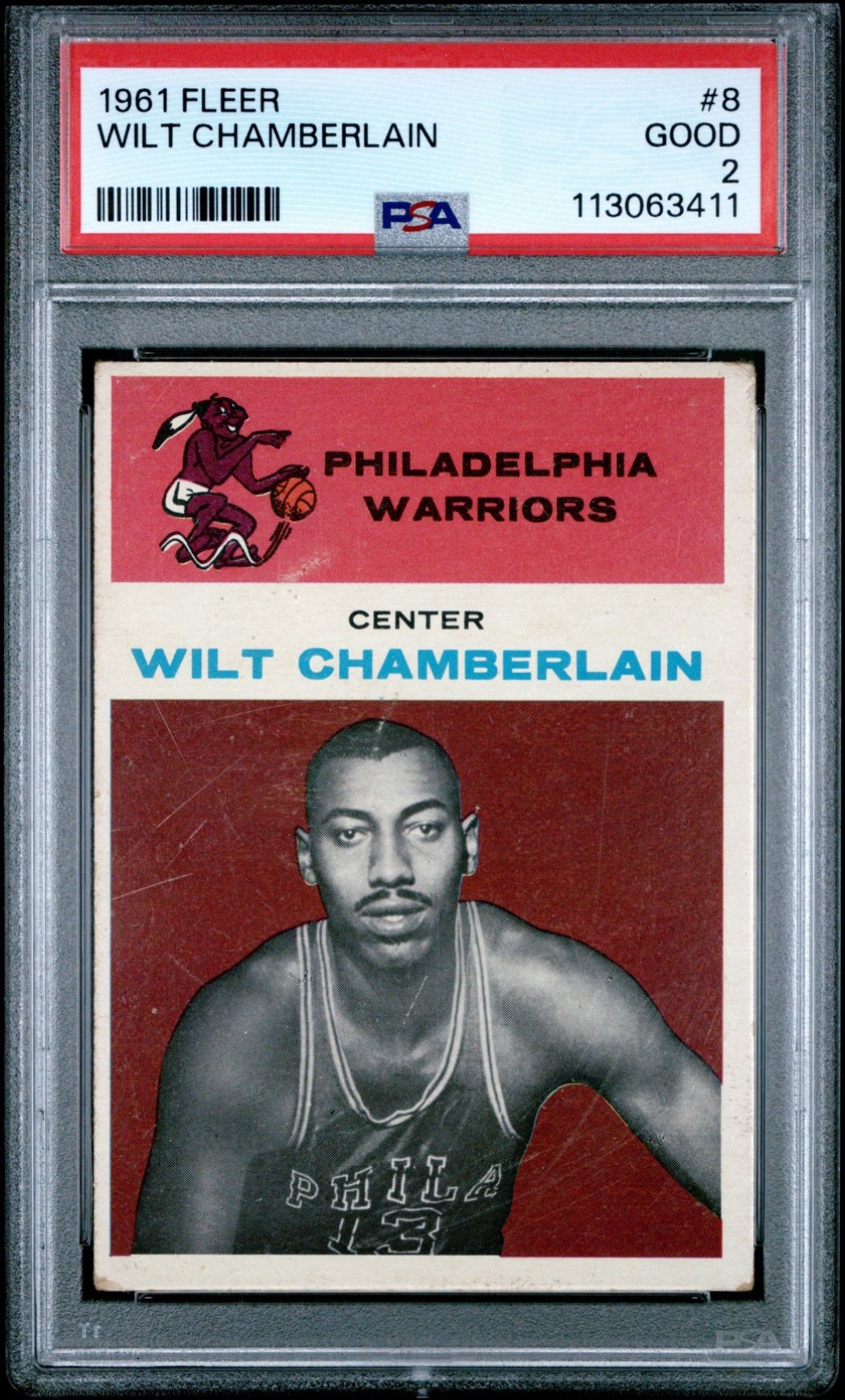 1961 FLEER #8 WILT CHAMBERLAIN ROOKIE RC PSA 2 GOOD GOAT