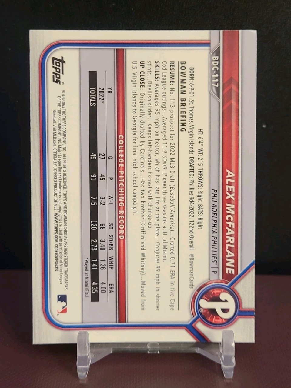 2022 Bowman Draft Chrome Alex McFarlane #BDC-117 1st Bowman RC