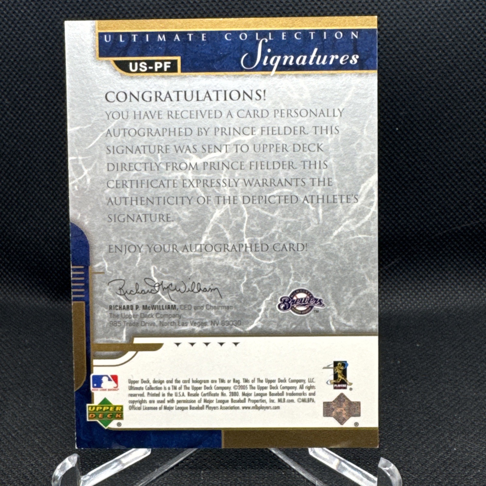 2005 UD Ultimate Collection Signatures US-PF Prince Fielder 23/35 Auto RC