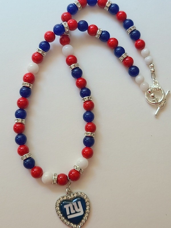 New York Football Necklace Giants Jade Gemstone Beads Free Shipping USA