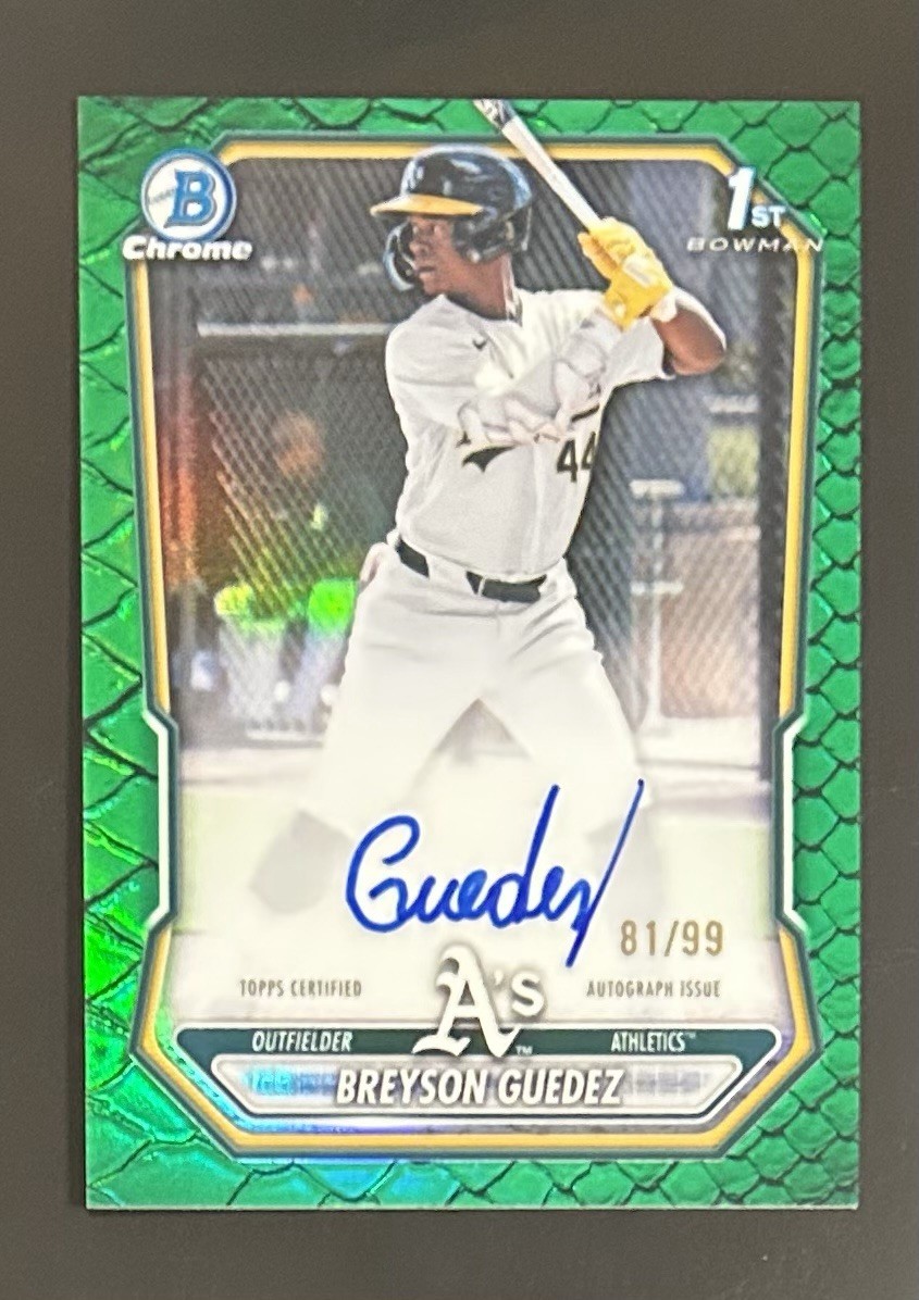 2026 Bowman Chrome Prospects Green Reptilian Auto 81/99 Breyson Guedez #CPA-BG