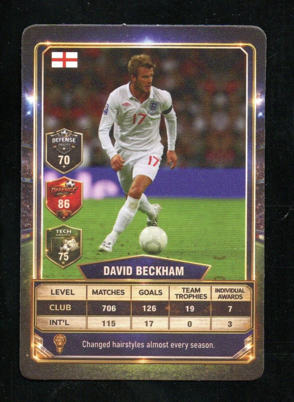 David Beckham England Soccer Football Game Card