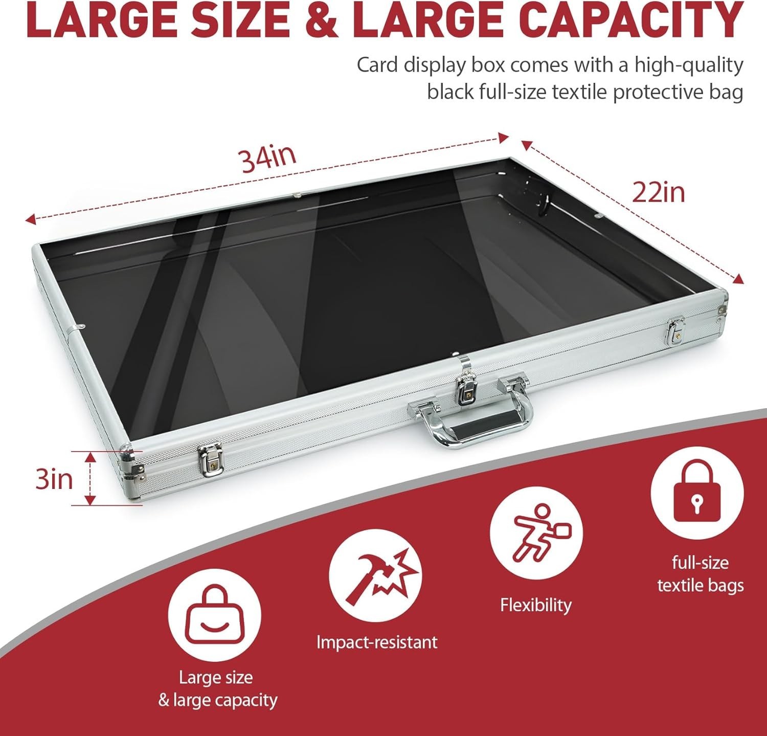 Card Show Display Case Large Aluminum 34″X22″ Lockable Trading Card Display
