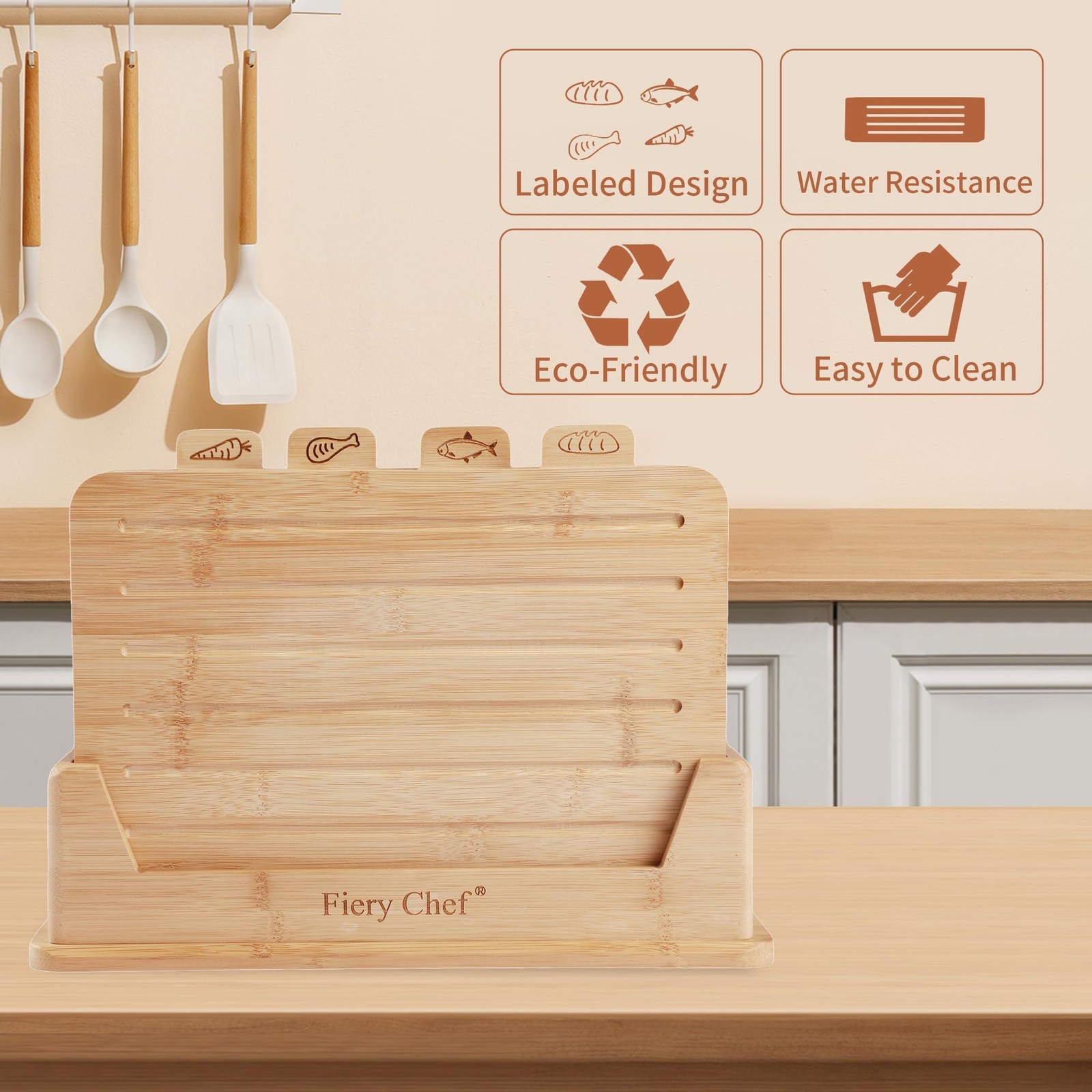 Fiery Chef 12.6″L x 9″W Bamboo Cutting Board Set Medium x 9″W,