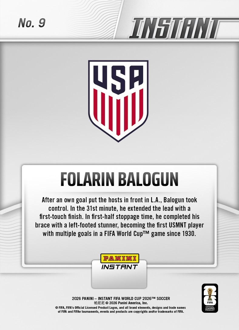 *PRESALE* 2026 Panini Instant FIFA World Cup Folarin Balogun #9 ~ United States