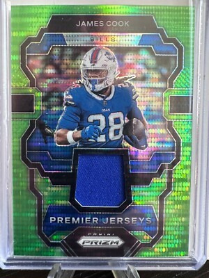 2025 Panini Prizm #PJY-JCK James Cook Premier Jerseys Neon Green Pulsar