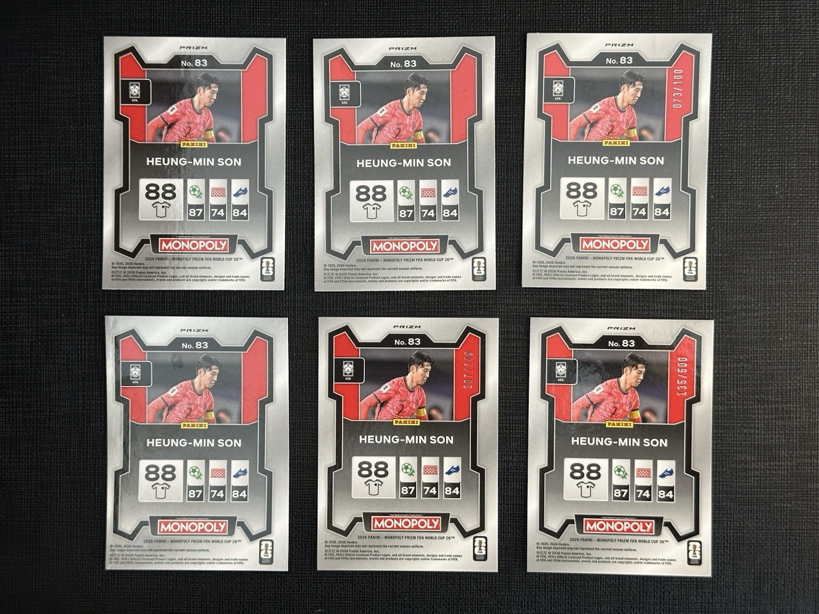 SON Heung-Min Panini Monopoly FIFA World Cup LIGHT BLUE Prizm & RED SHIMMER /100