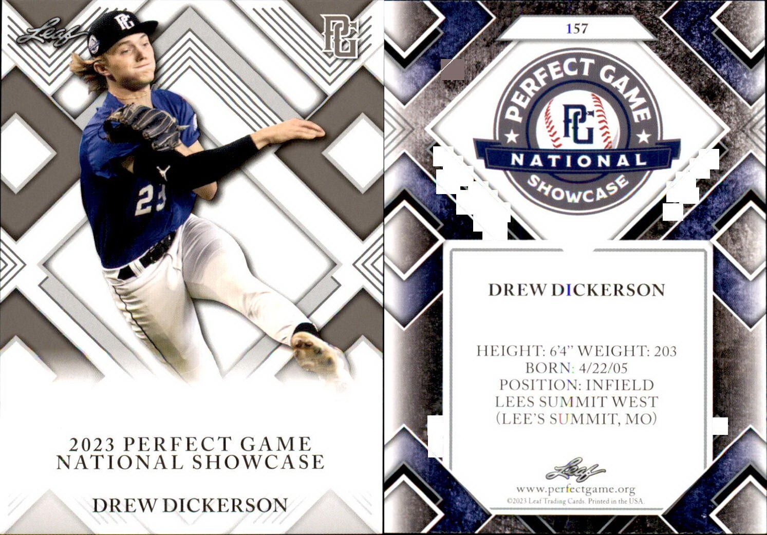 DREW DICKERSON Rookie 2023 Leaf Perfect Game National Showcase RC #157