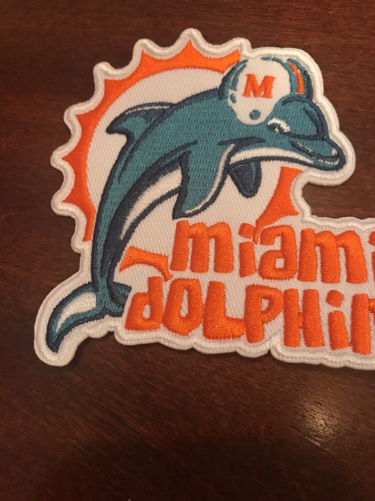 MIAMI DOLPHINS Vintage Embroidered Iron On Patch RARE 4″ X 3.5″