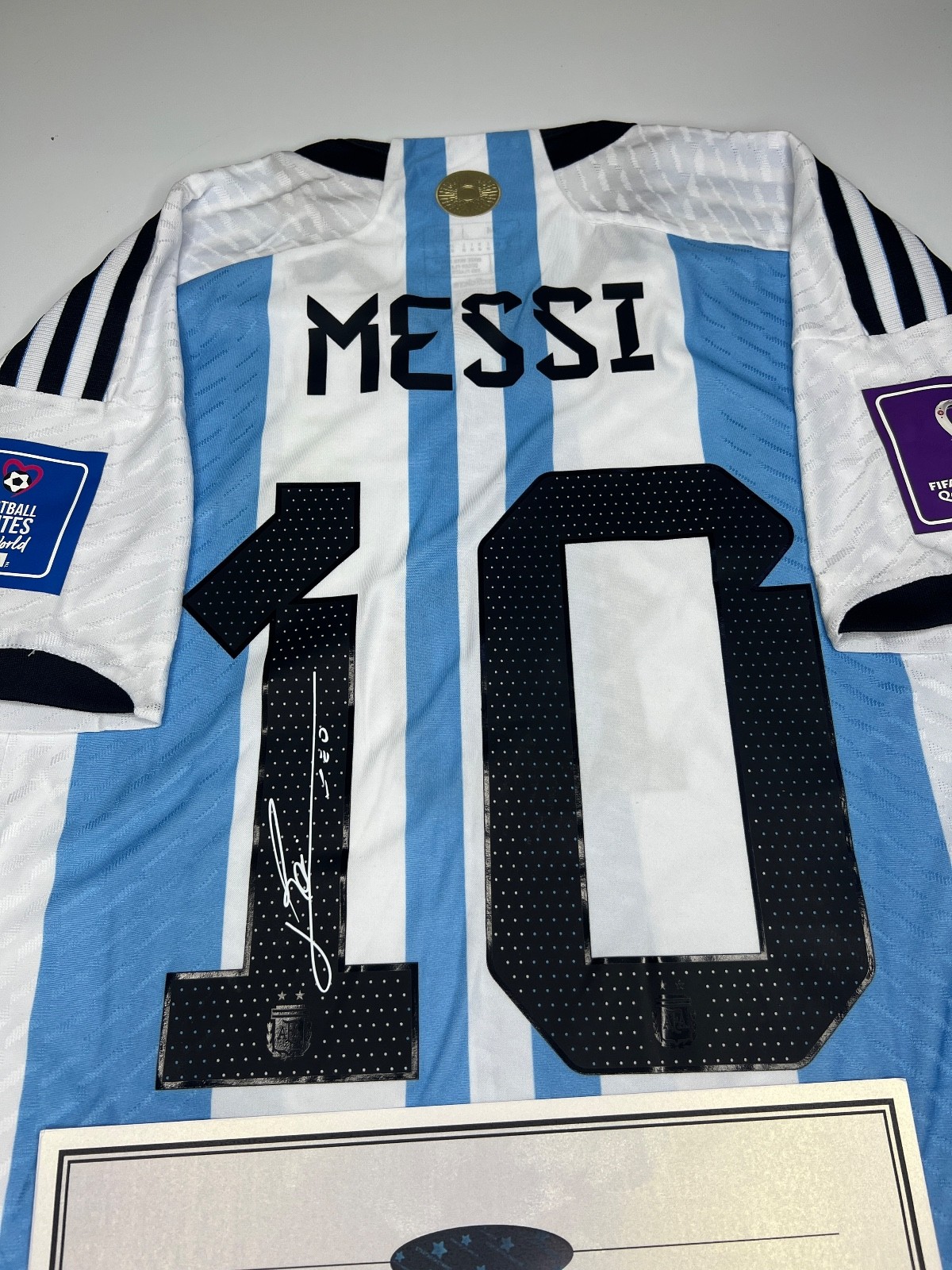 Lionel Messi SIGNED Argentina Final Game WORLD Cup Home Jersey+ COA