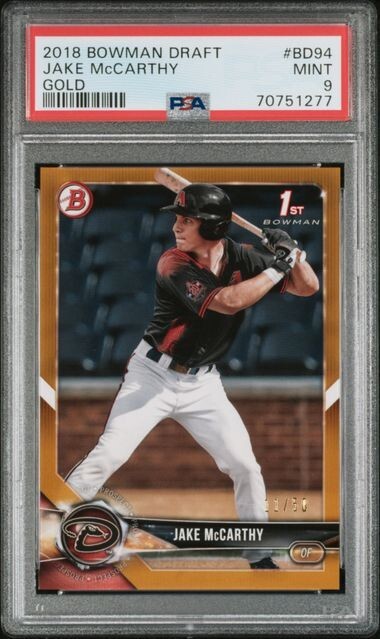 2018 1st Bowman Draft Prospect RC Gold /50 Jake McCarthy #BD-94 PSA 9 POP 1