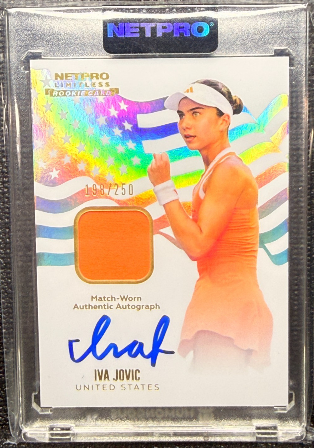 🎾 Iva Jovic 2026 NetPro Limitless Rookie Card USA Flag Auto Relic 198/250