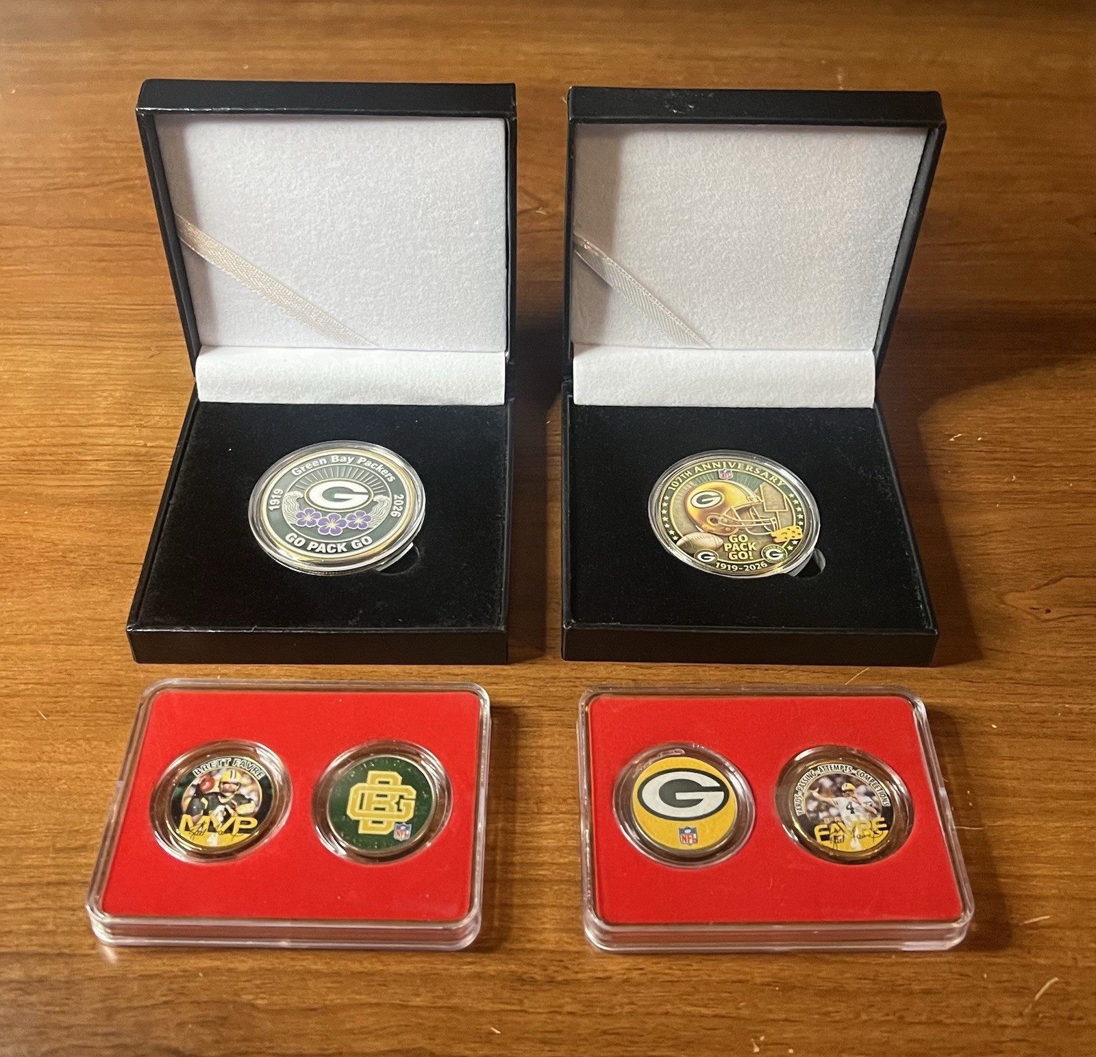 Green Bay Packers Brett Favre Coins Lot Of 6 W/ Display Boxes