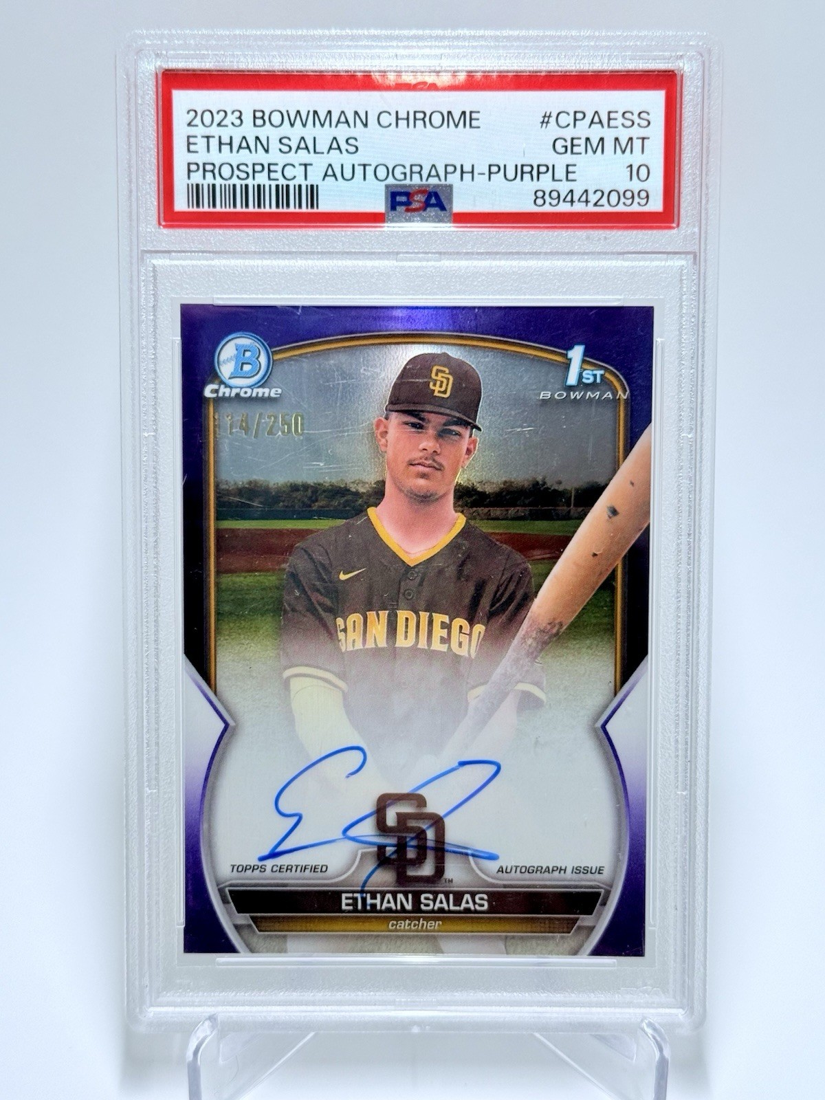 2023 Bowman Chrome Ethan Salas 1st Auto Purple Refractor /250 PSA 10