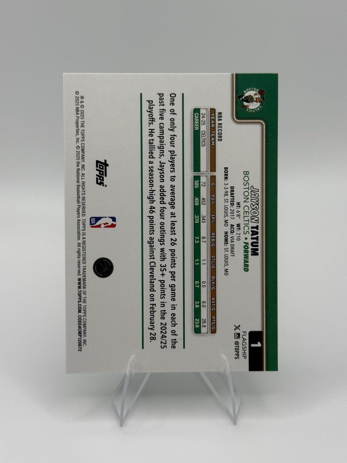 2025-26 Topps – Jayson Tatum #1 Aqua Holo Foil