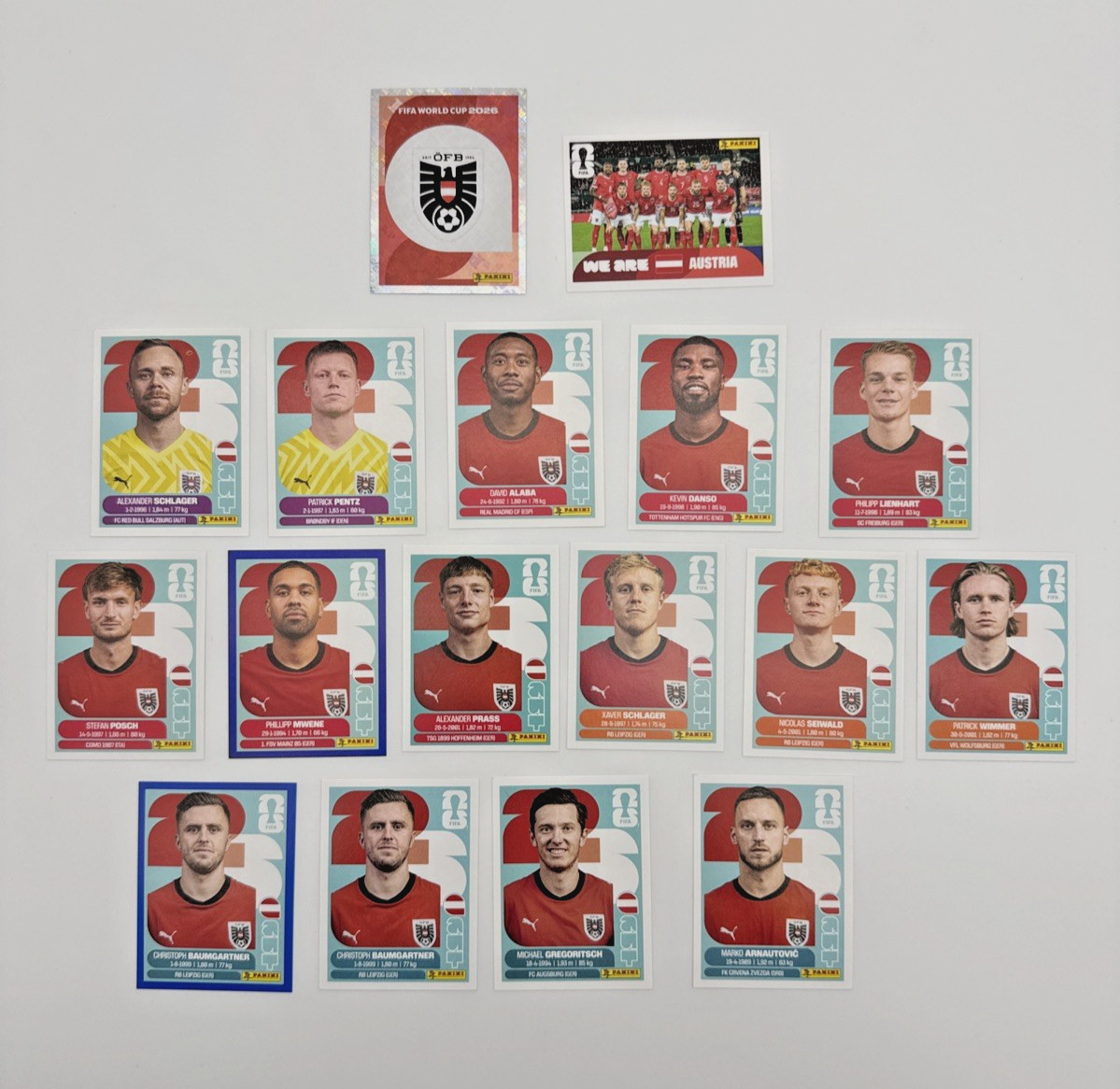2026 100% Authentic Panini FIFA World Cup Austria Stickers Pick Team Logo Player