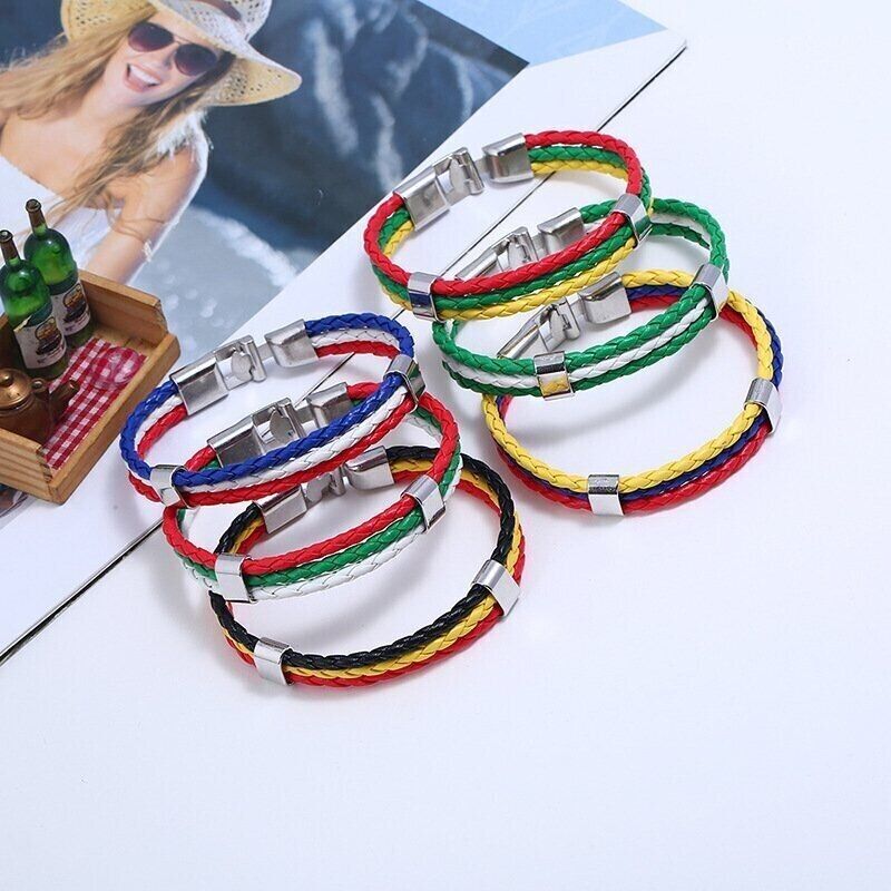 2022 World Cup Qatar National Flag Weave Cheer Bracelet Wristband USA Mexico