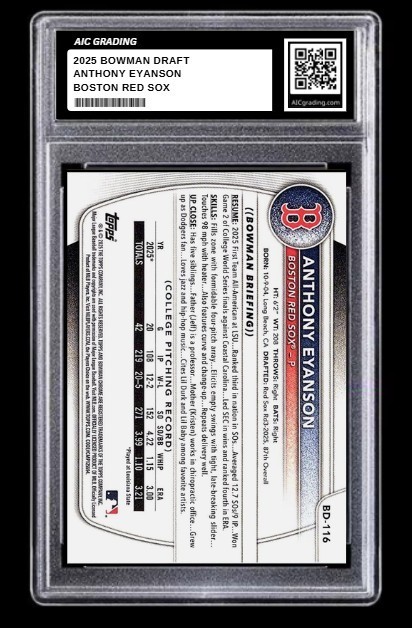 2025 Anthony Eyanson 1st Bowman Draft Rookie Card #BD-116 Red Sox Graded 10