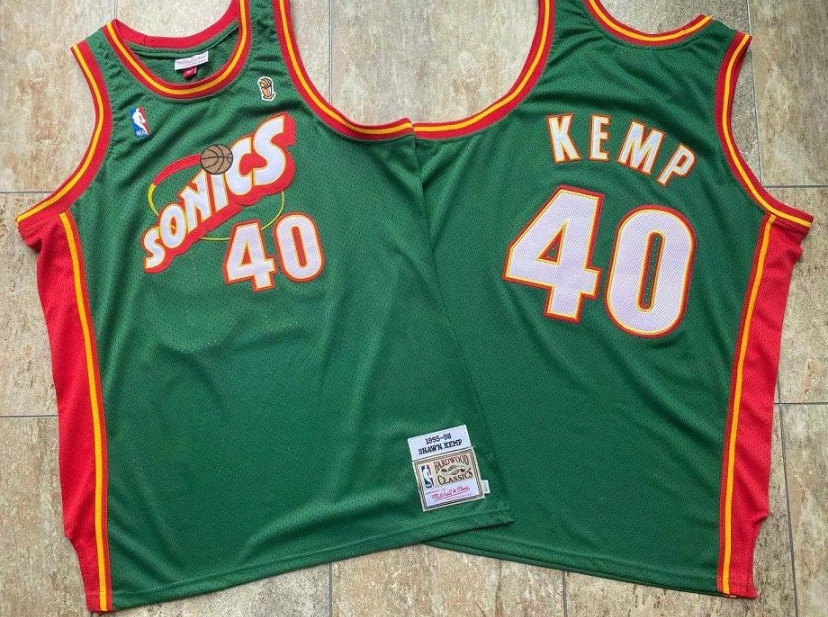 Seattle Super Sonics Shawn Kemp retro vintage green basketball jersey