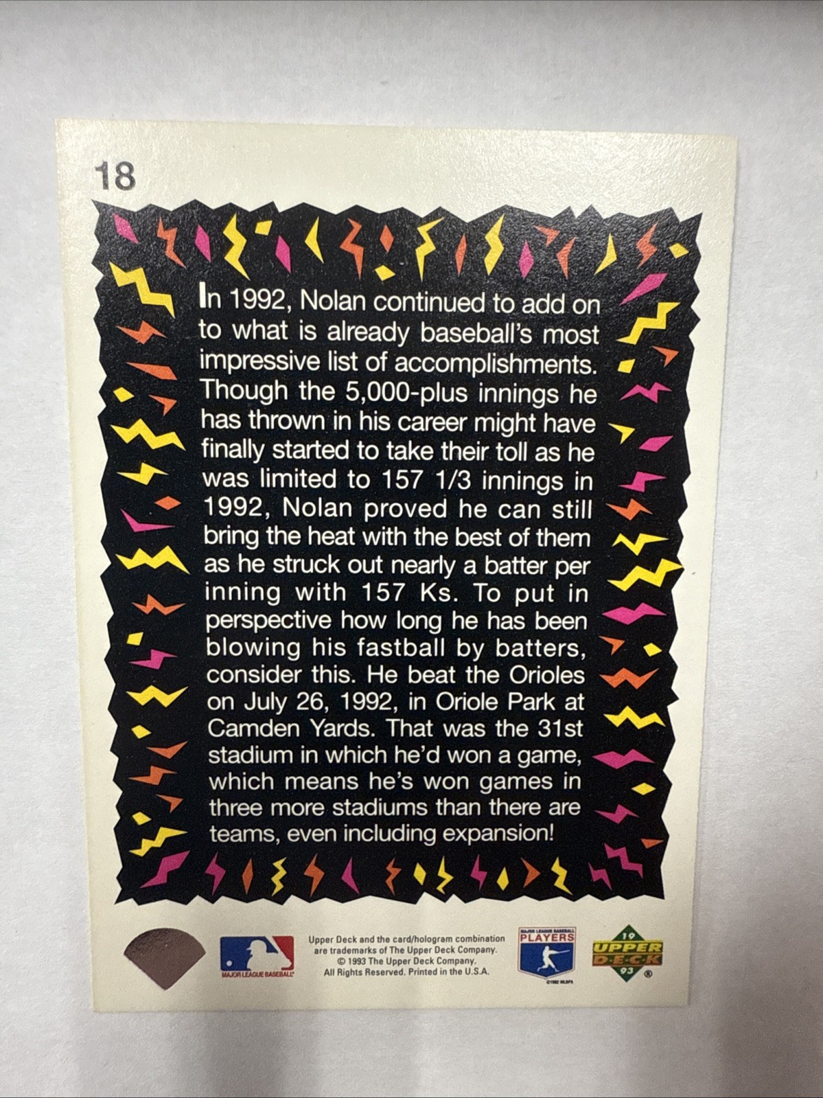 1993 Upper Deck Fun Pack – Hot Shots Nolan Ryan #18