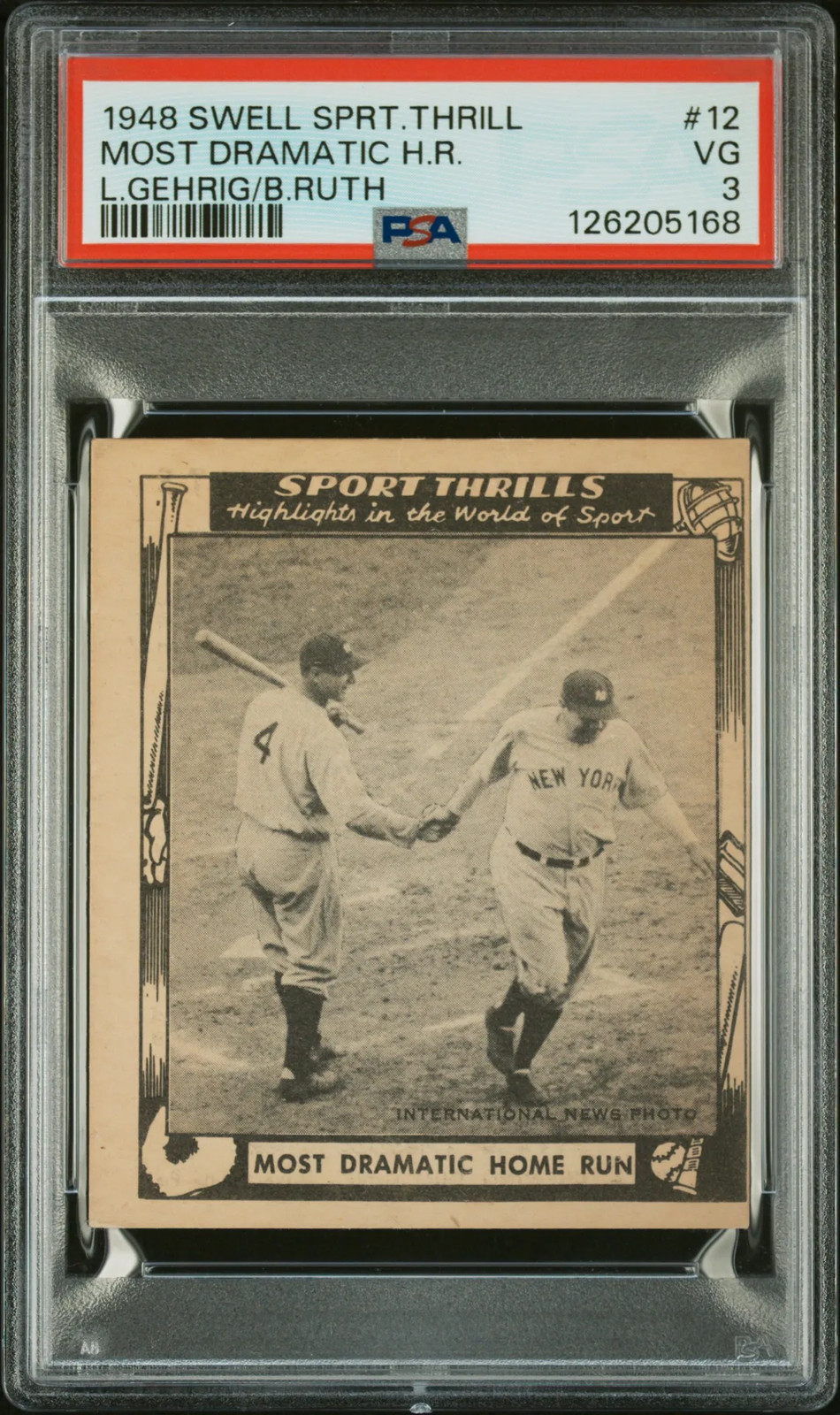 1948 Swell Sports Thrills Most Dramatic H. R. #12 L. Gehrig B. Ruth PSA 3
