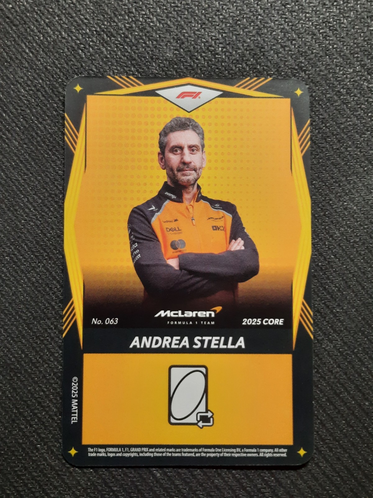 2025 Formula 1 UNO Elite Yellow #063 Andrea Stella