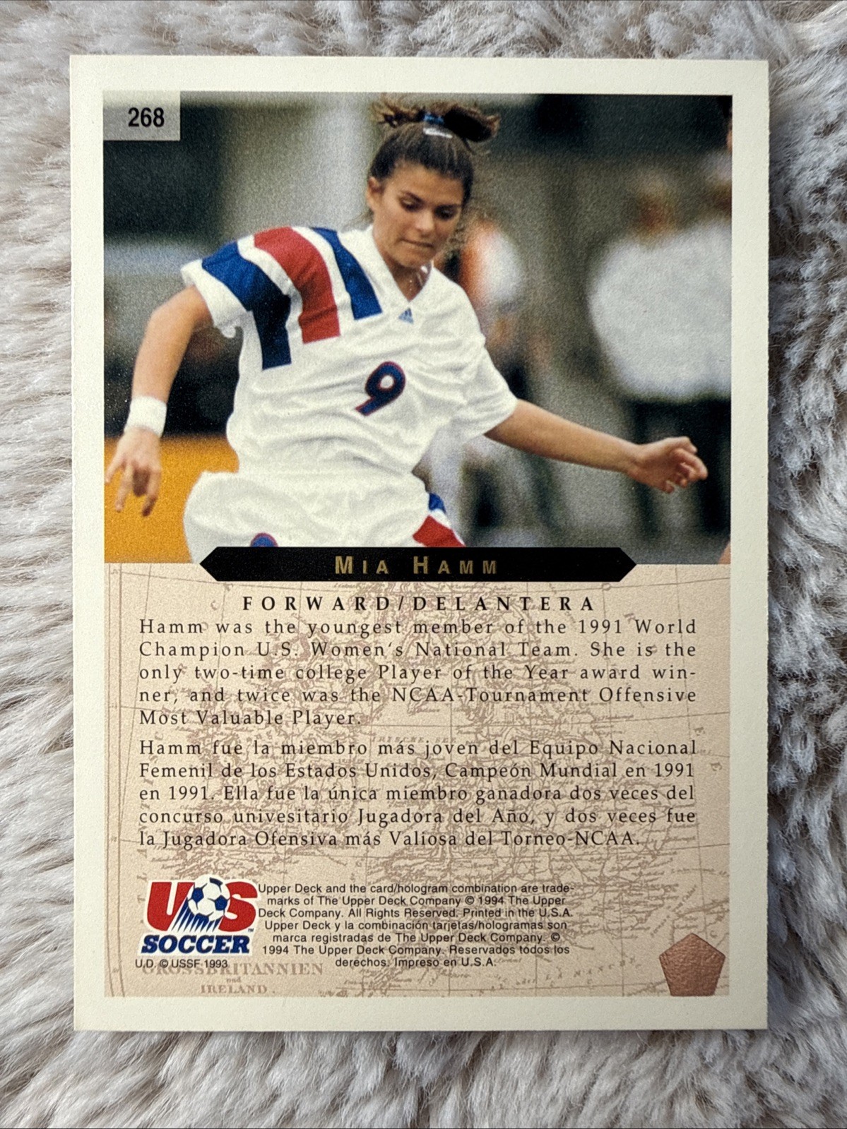 1994 Upper Deck World Cup English/Spanish – Mia Hamm #268 (RC)🇺🇸