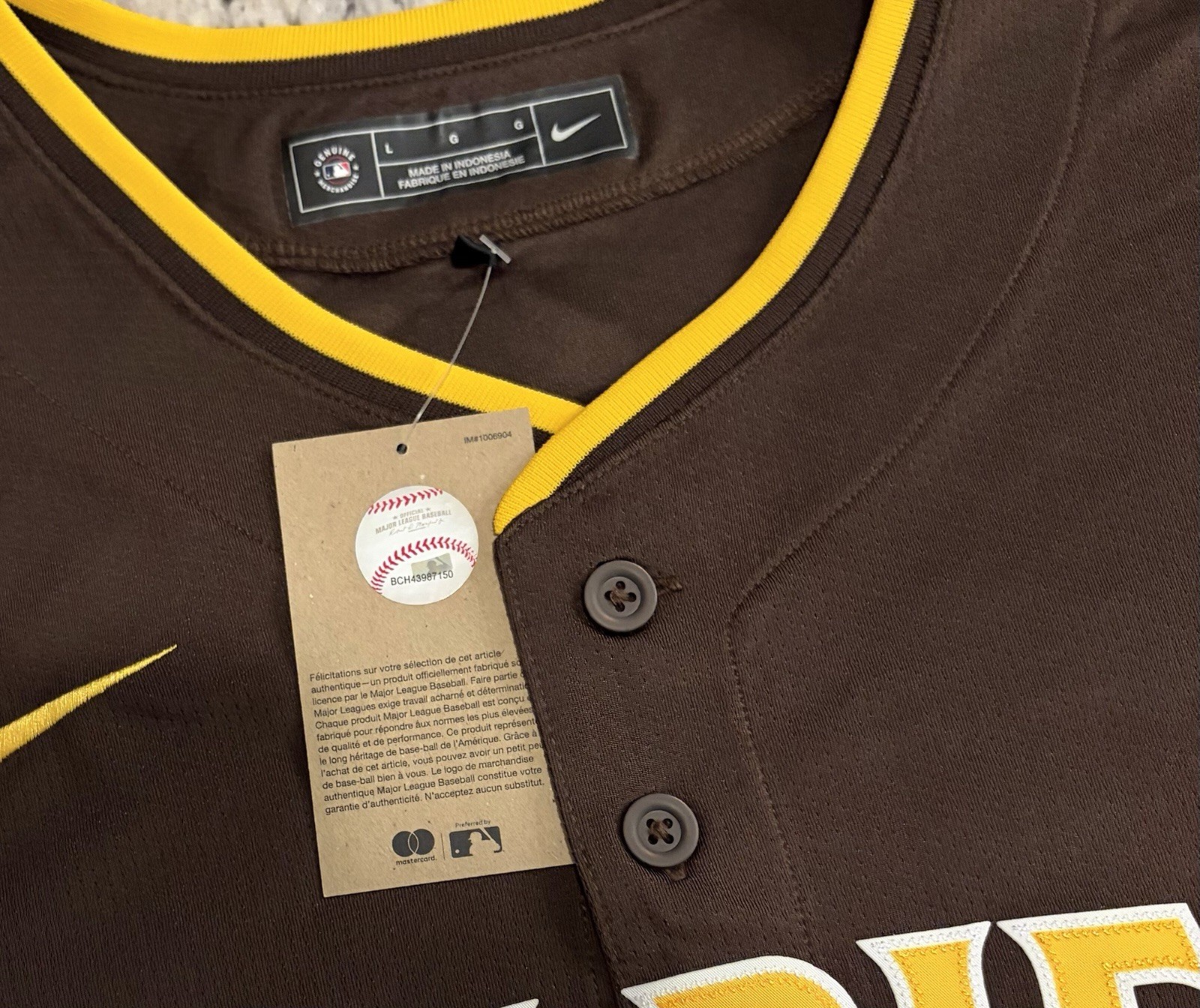 Nike Authentic San Diego Padres Baseball MLB Brown Jersey Men’s Size: Large