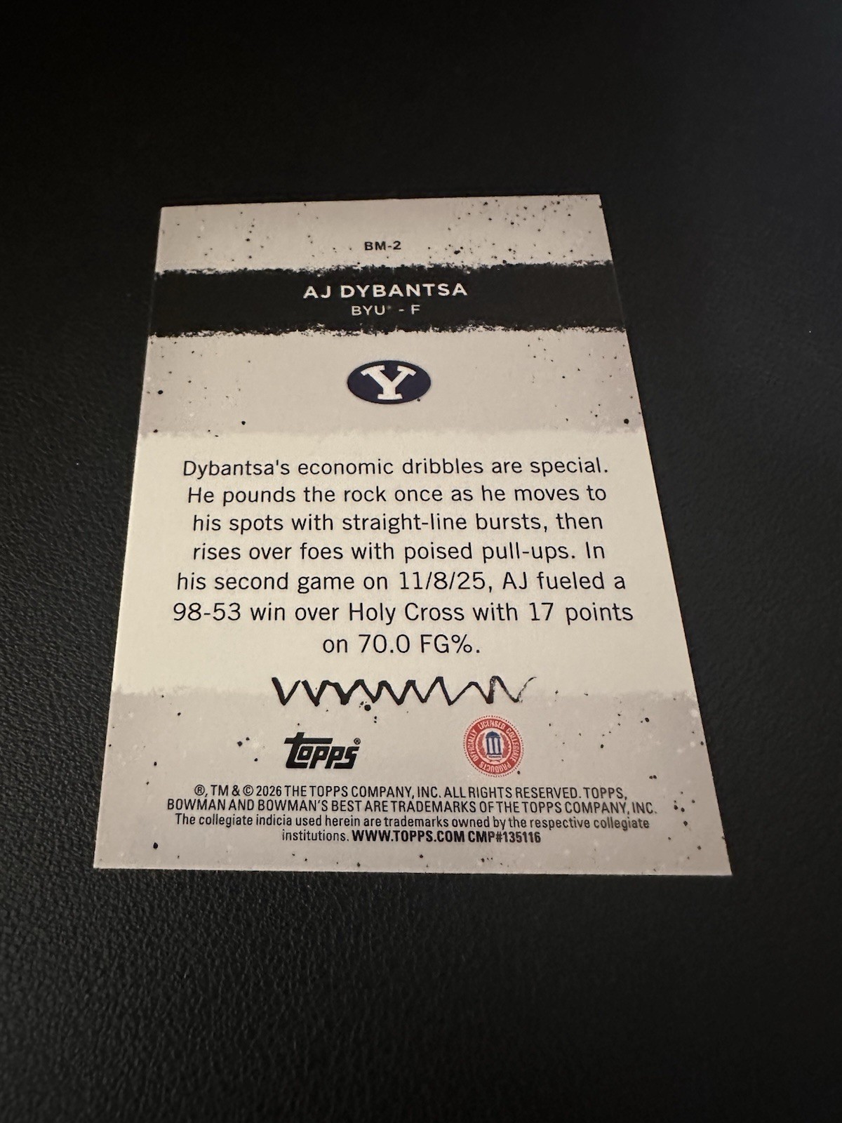 AJ Dybantsa 2025-26 Bowman Best University #BM-2 Masterpieces BYU Cougars
