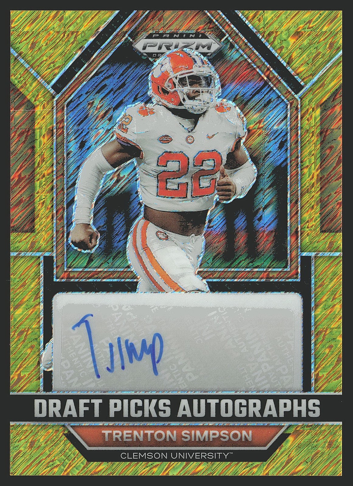 2023 Panini Prizm Draft Picks #DPA-TSI Trenton Simpson Gold Shimmer /15 SN,AU