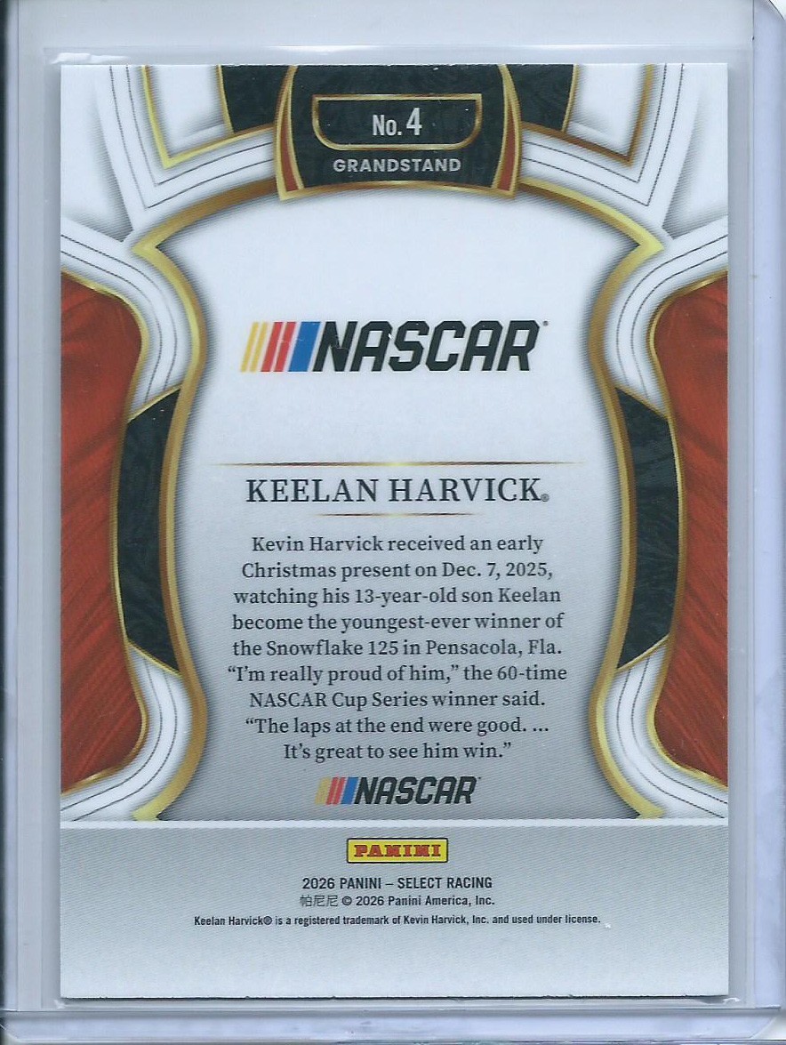 2026 Panini Select Racing Keelan Harvick Grandstand Level RC #4 Rookie