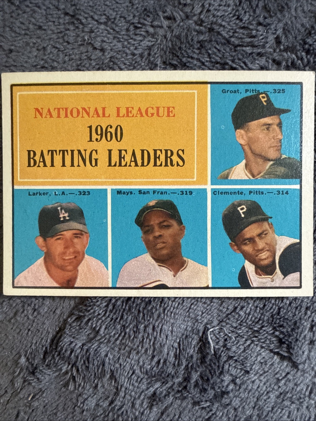 1961 Topps – League Leaders Willie Mays, Roberto Clemente, Dick Groat #41