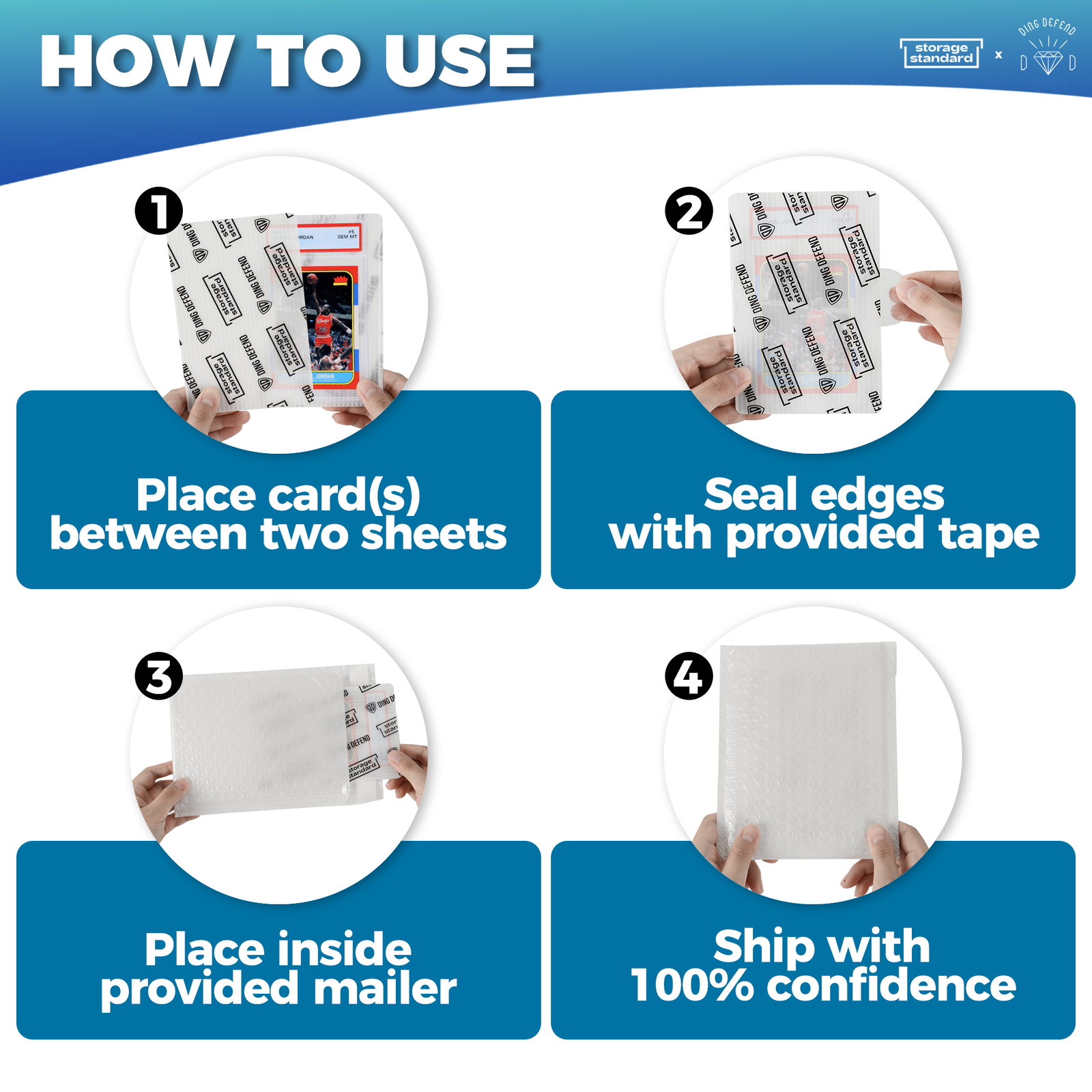 Ding Defend Card Shipping Kit Envelope Bubble Mailers – 110 4’’ x 6’’ Protectors