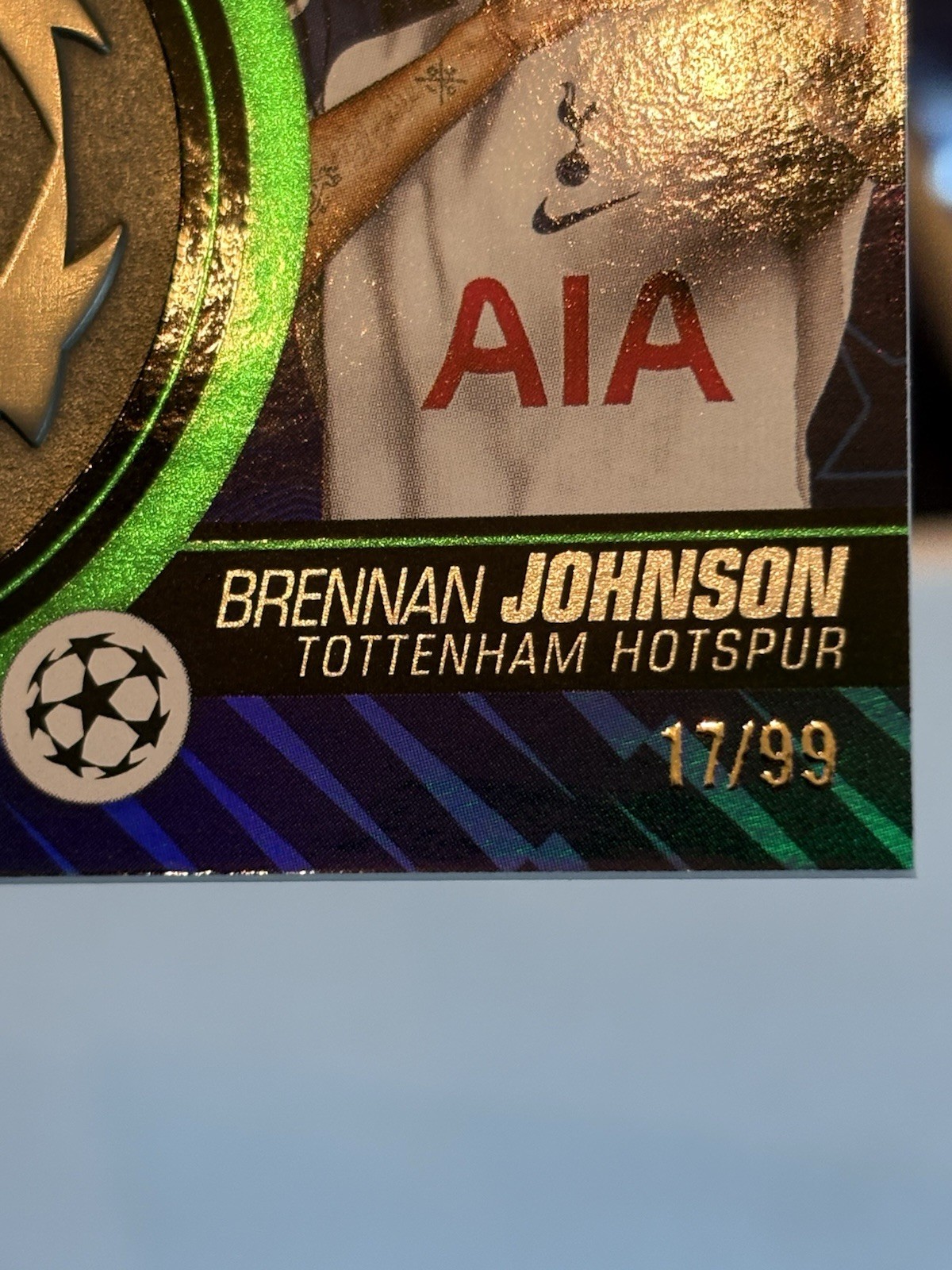 Topps 2025-26 UEFA Brennan Johnson Tottenham Starball Green Relic Serial 17/99