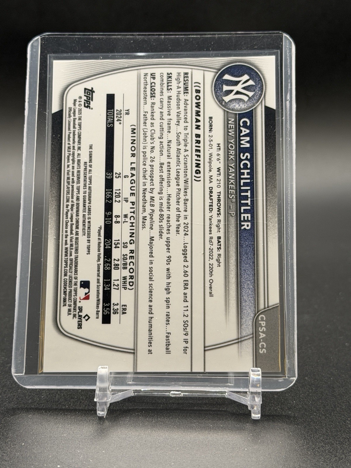 2025 Bowman Chrome Sapphire Cam Schlittler #CPSA-CS 1st Bowman Sapphire Auto /99