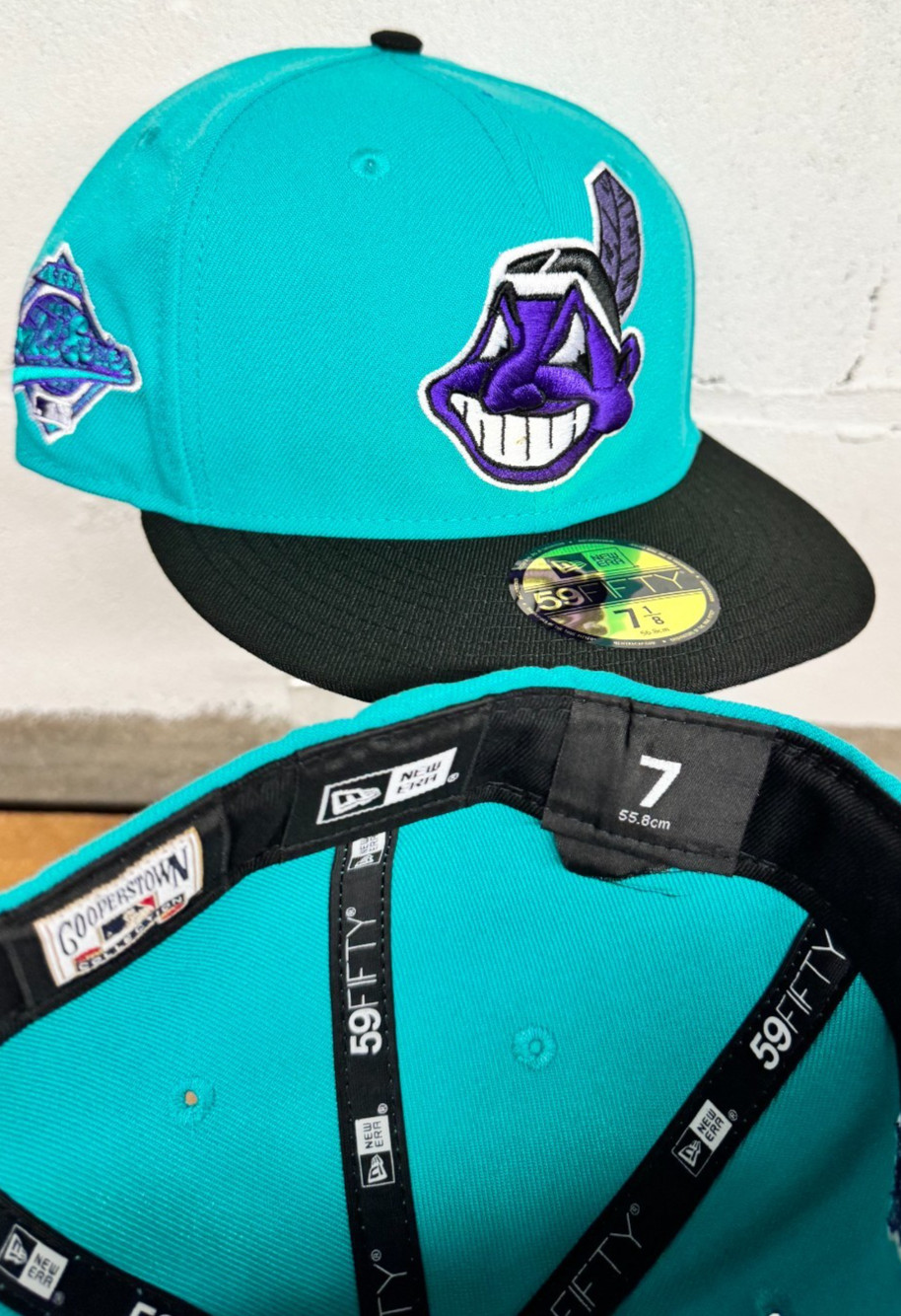 Cleveland Indians Wahoo New Era Fitted Club 59Fifty Hat Custom NEW GRAPE TEAL