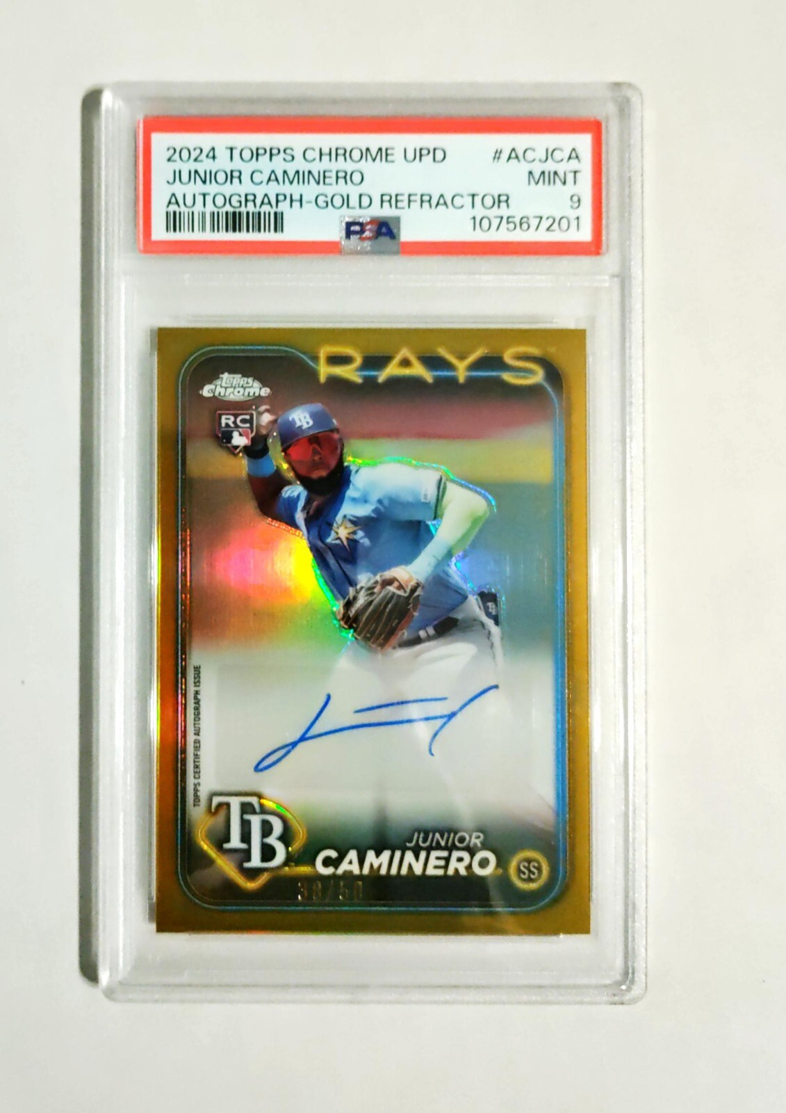 Junior Caminero PSA 9 2024 Topps Chrome RC AUTO Rookie GOLD REFRACTOR /50 z1